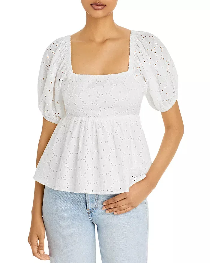 Aqua Babydoll Eyelet Top