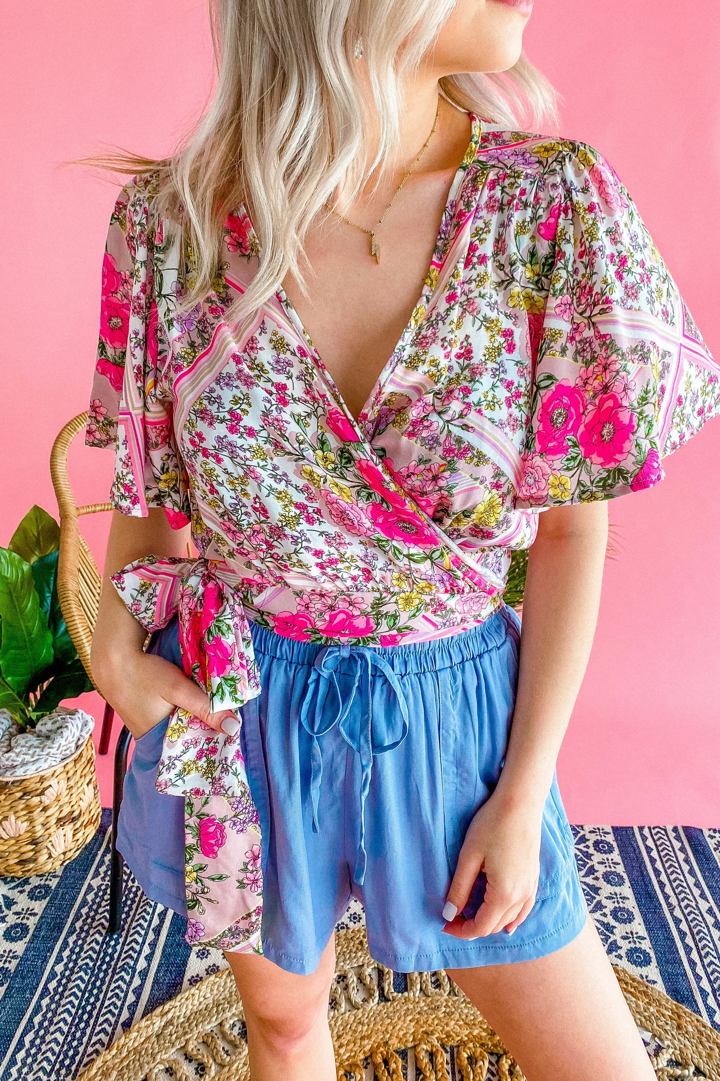 Ariella Floral Wrap Crop Top