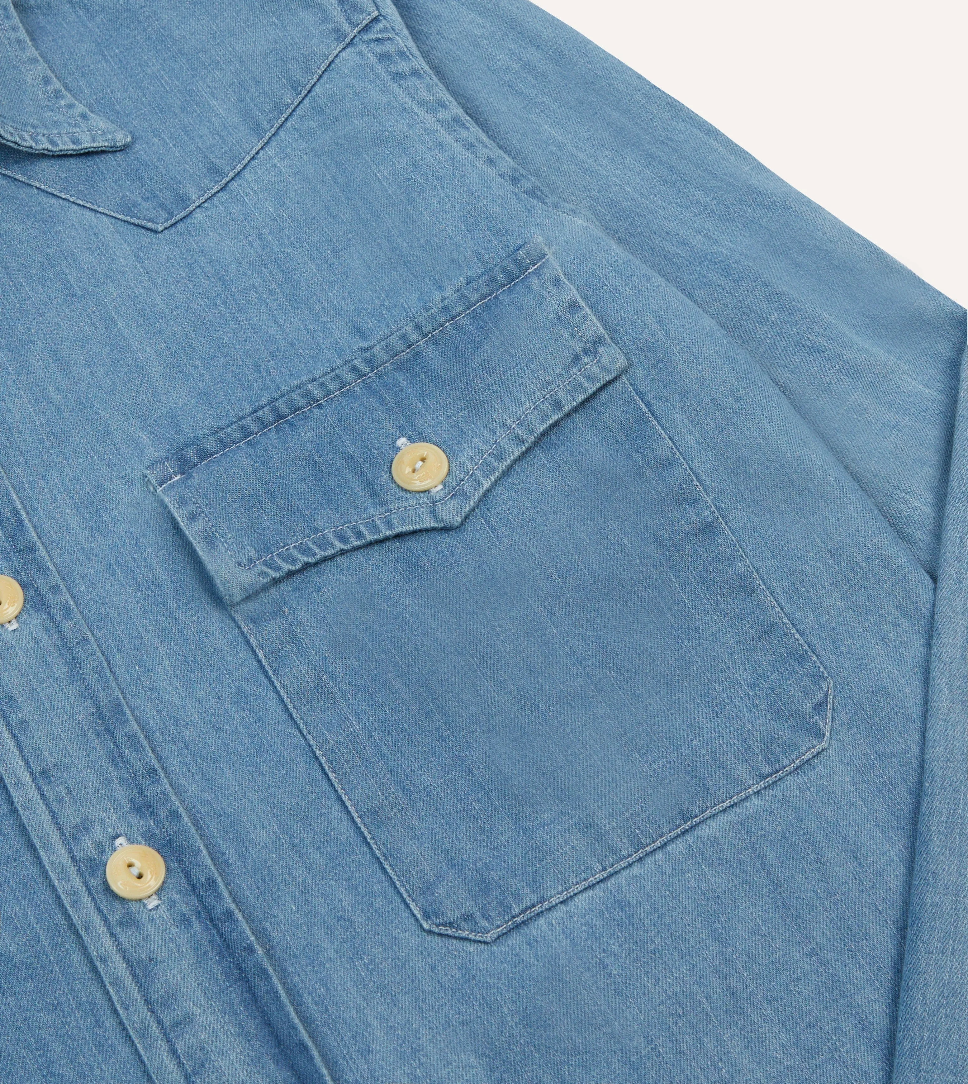 Bleach Wash Denim Two-Pocket Western Shirt