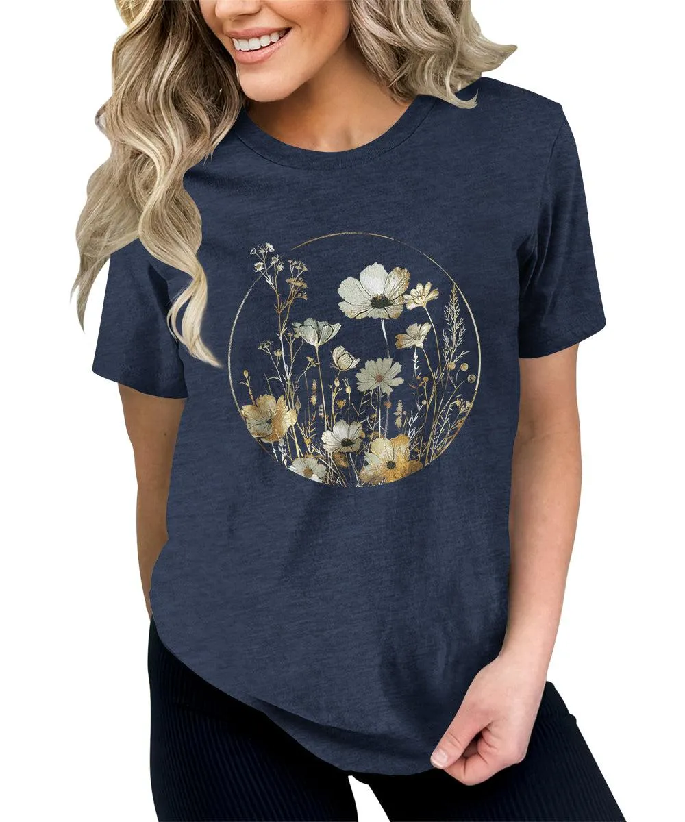 Botanical Moon Wildflower Graphic Tees For Womens