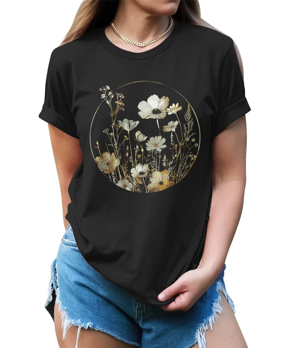 Botanical Moon Wildflower Graphic Tees For Womens