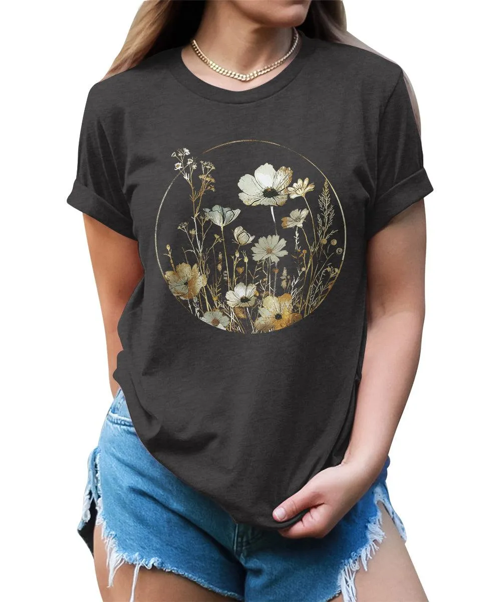 Botanical Moon Wildflower Graphic Tees For Womens