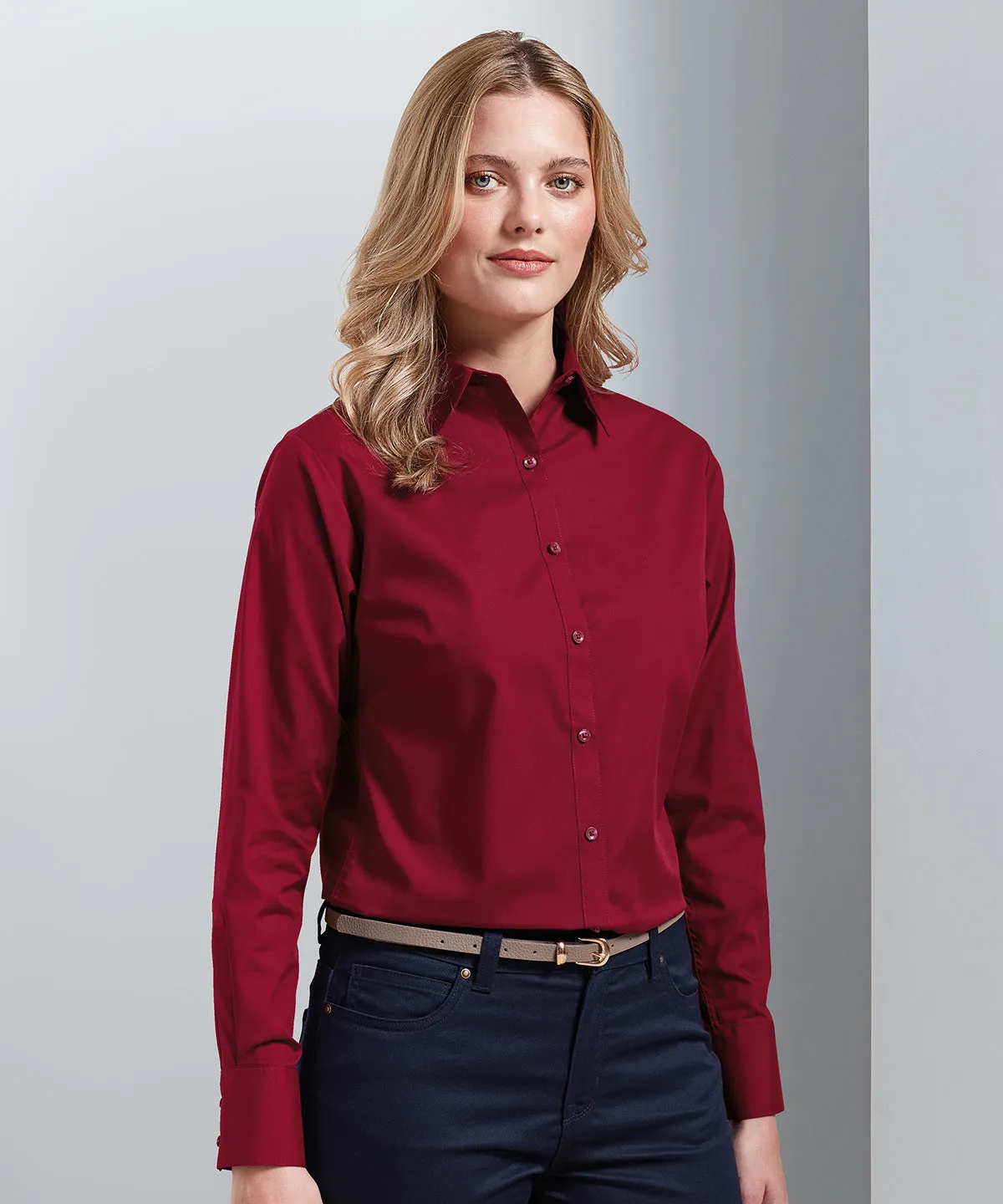 Brown - Women's poplin long sleeve blouse