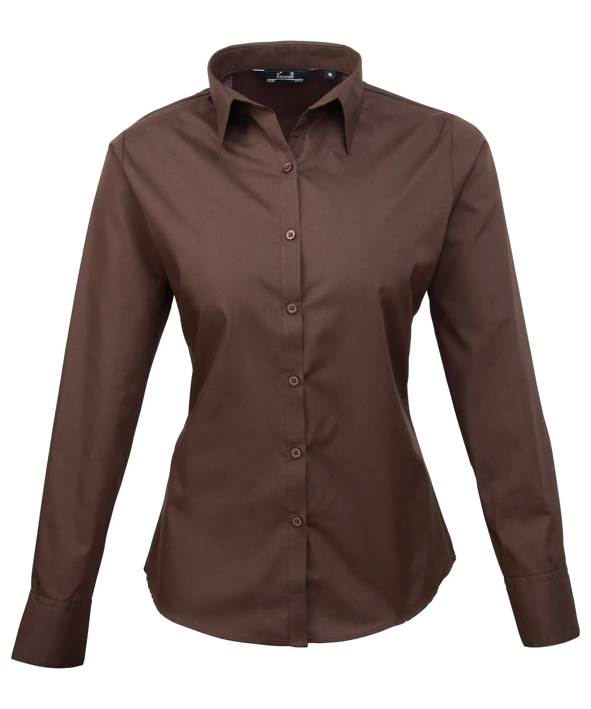 Brown - Women's poplin long sleeve blouse