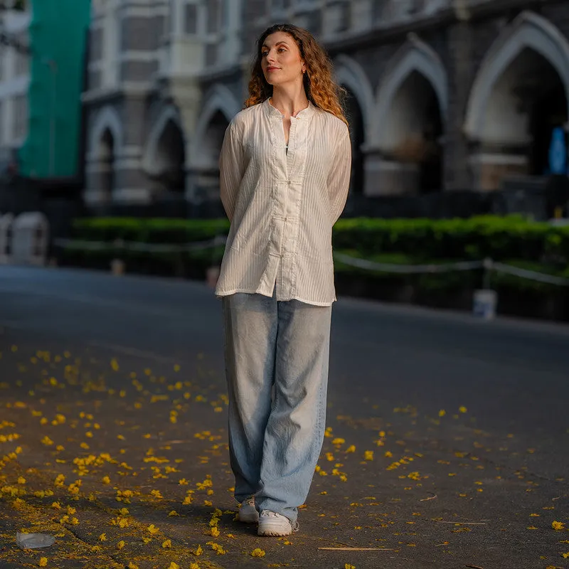 Cotton White Shirt for Women | Striped | Textured