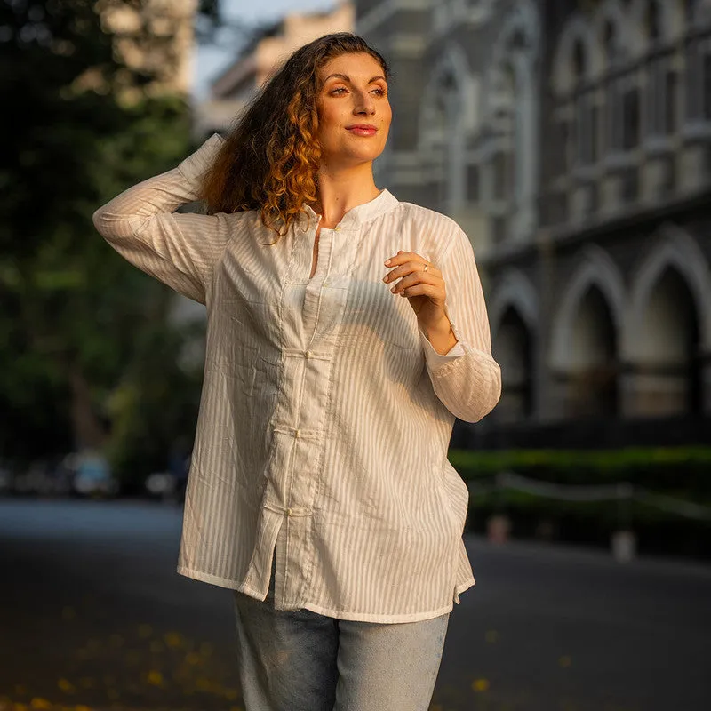 Cotton White Shirt for Women | Striped | Textured