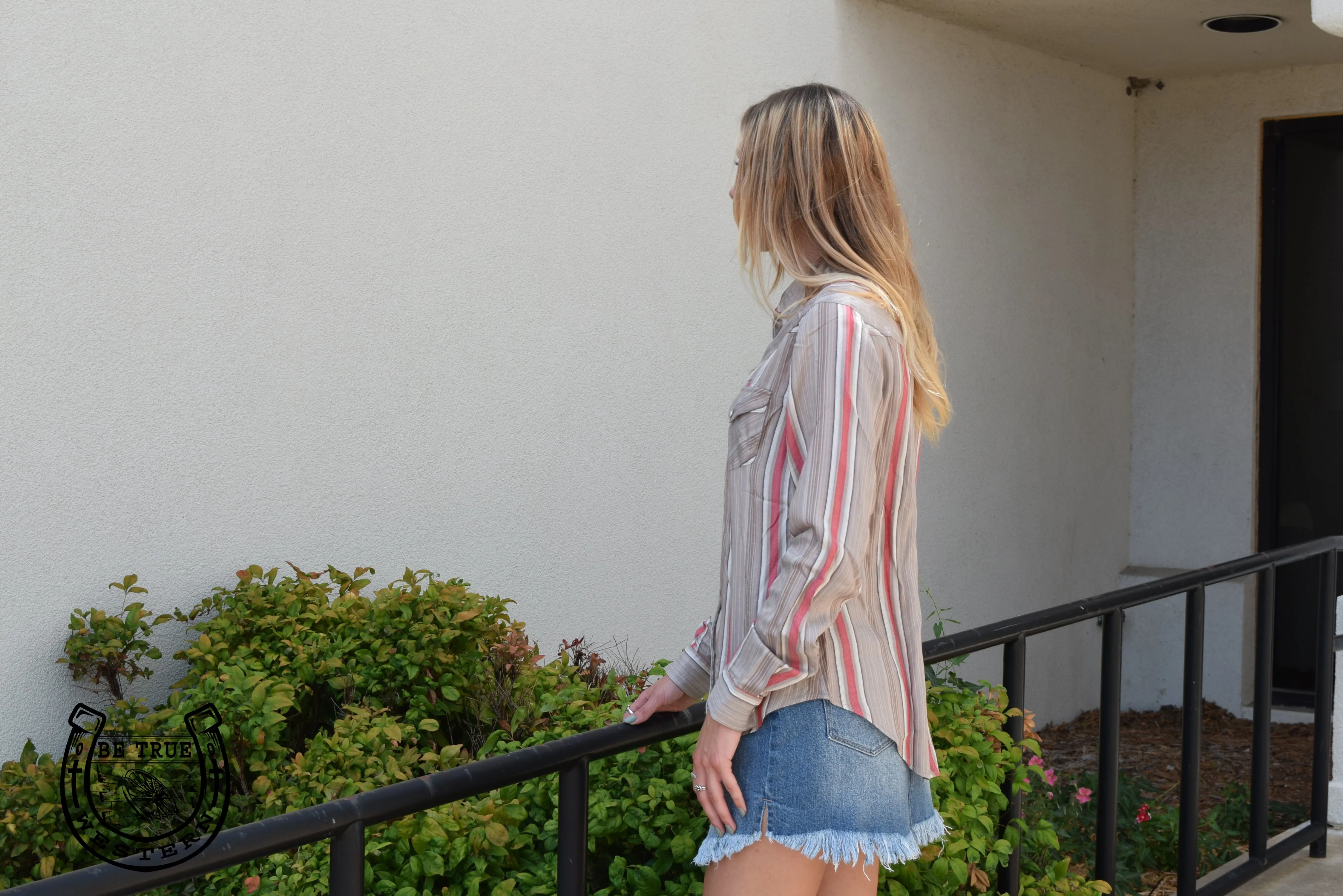 Cruel Striped Rayon Western Long Sleeve Button Up