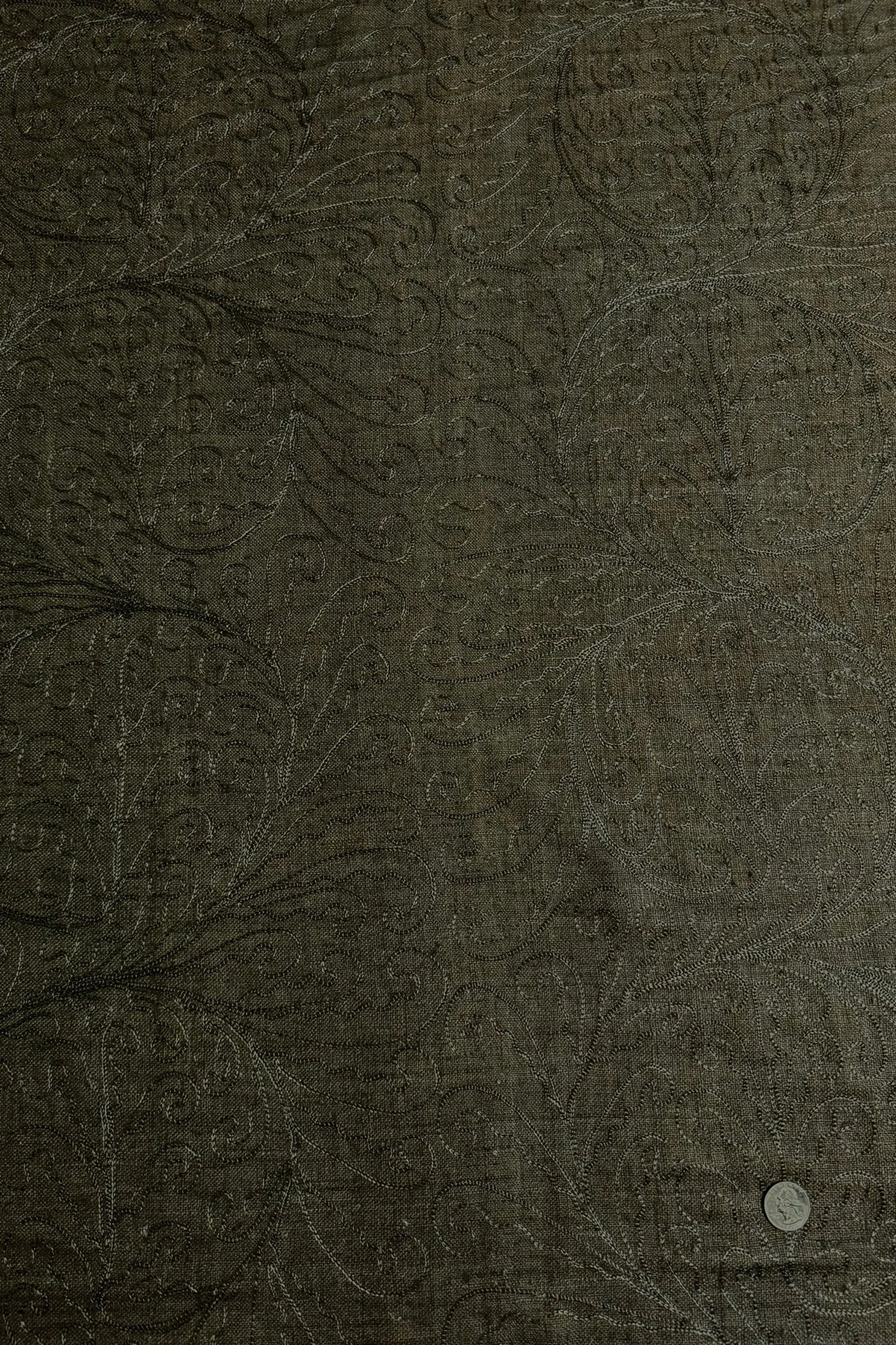 Dark Olive Embroidered Silk Linen MEMT-026-25