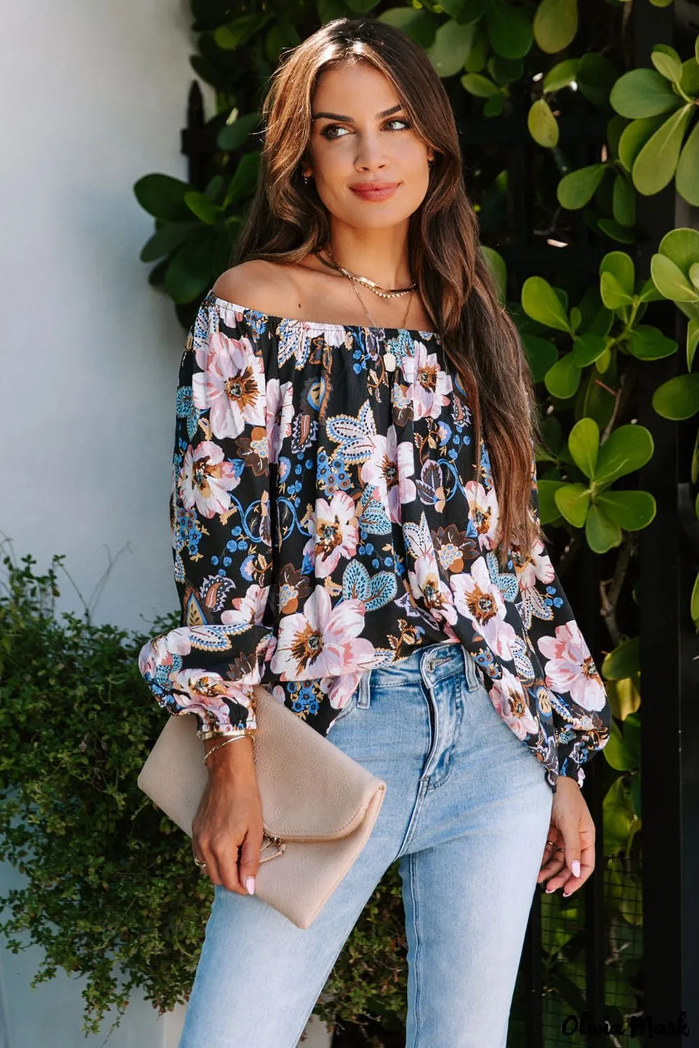 Deanwangkt - Black Floral Off Shoulder Blouse