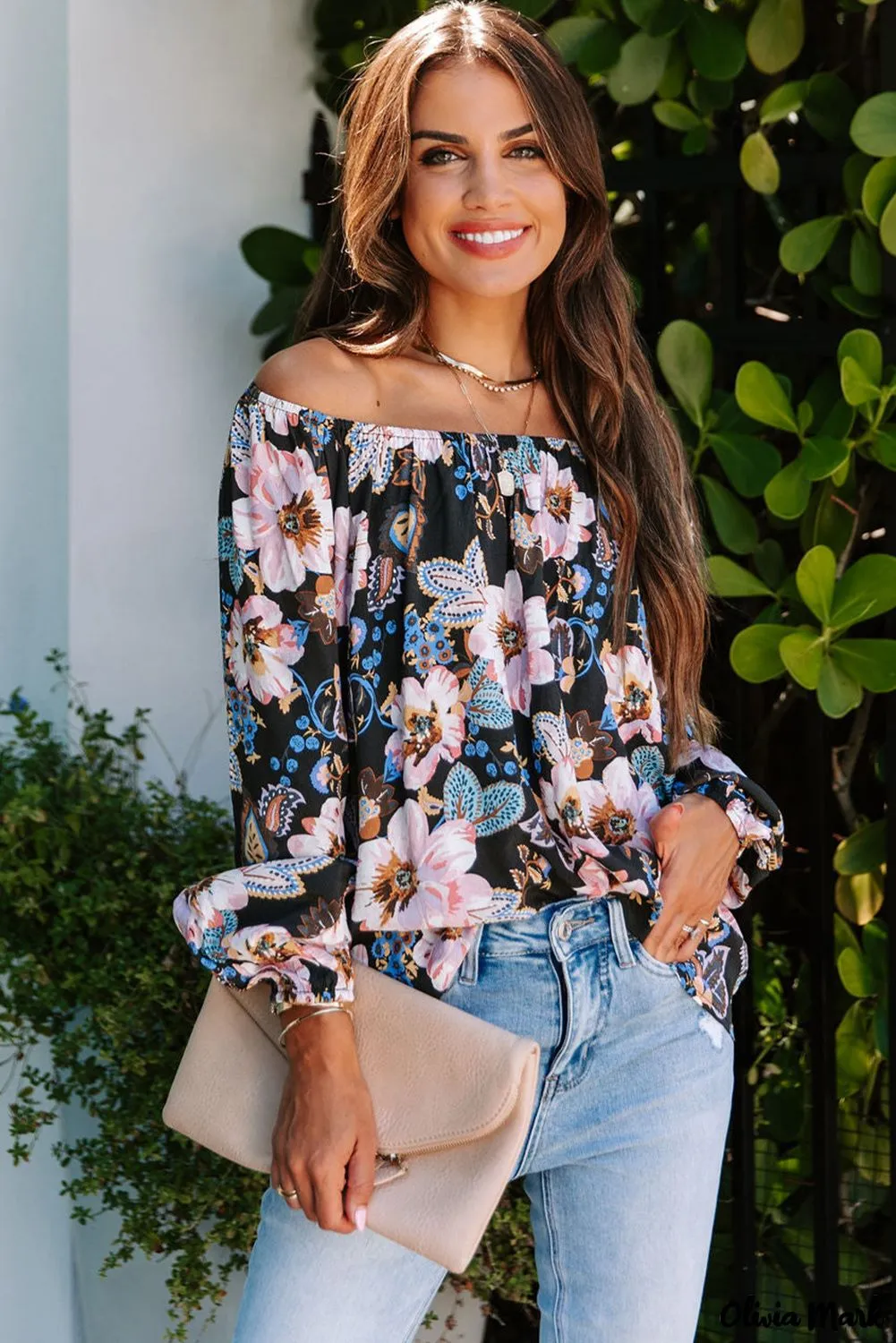 Deanwangkt - Black Floral Off Shoulder Blouse