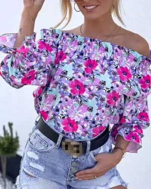 Deanwangkt - Ruched ruffled off-the-shoulder top in floral print