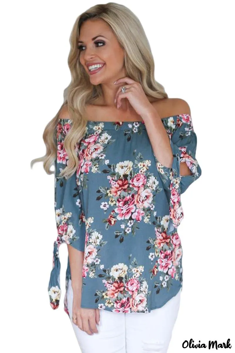 Deanwangkt - Sage blue floral off the shoulder top