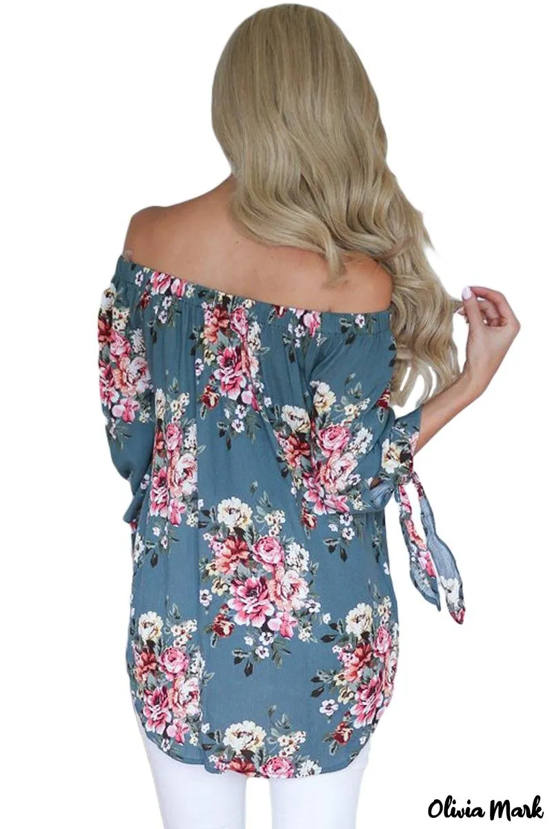 Deanwangkt - Sage blue floral off the shoulder top