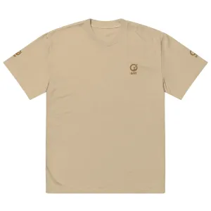 Embroidered Carded Cotton Oversized faded T-Shirt - Faded Khaki