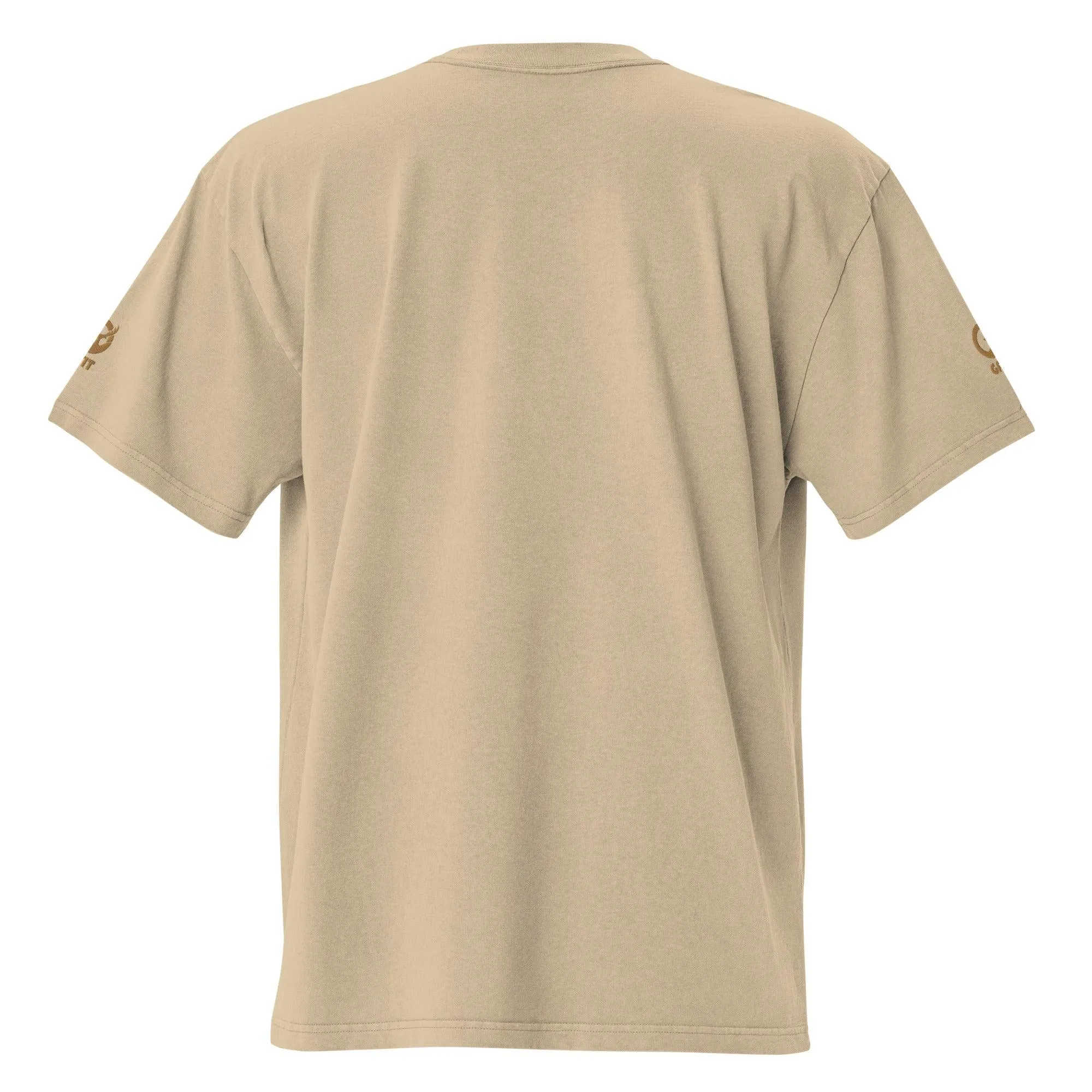 Embroidered Carded Cotton Oversized faded T-Shirt - Faded Khaki