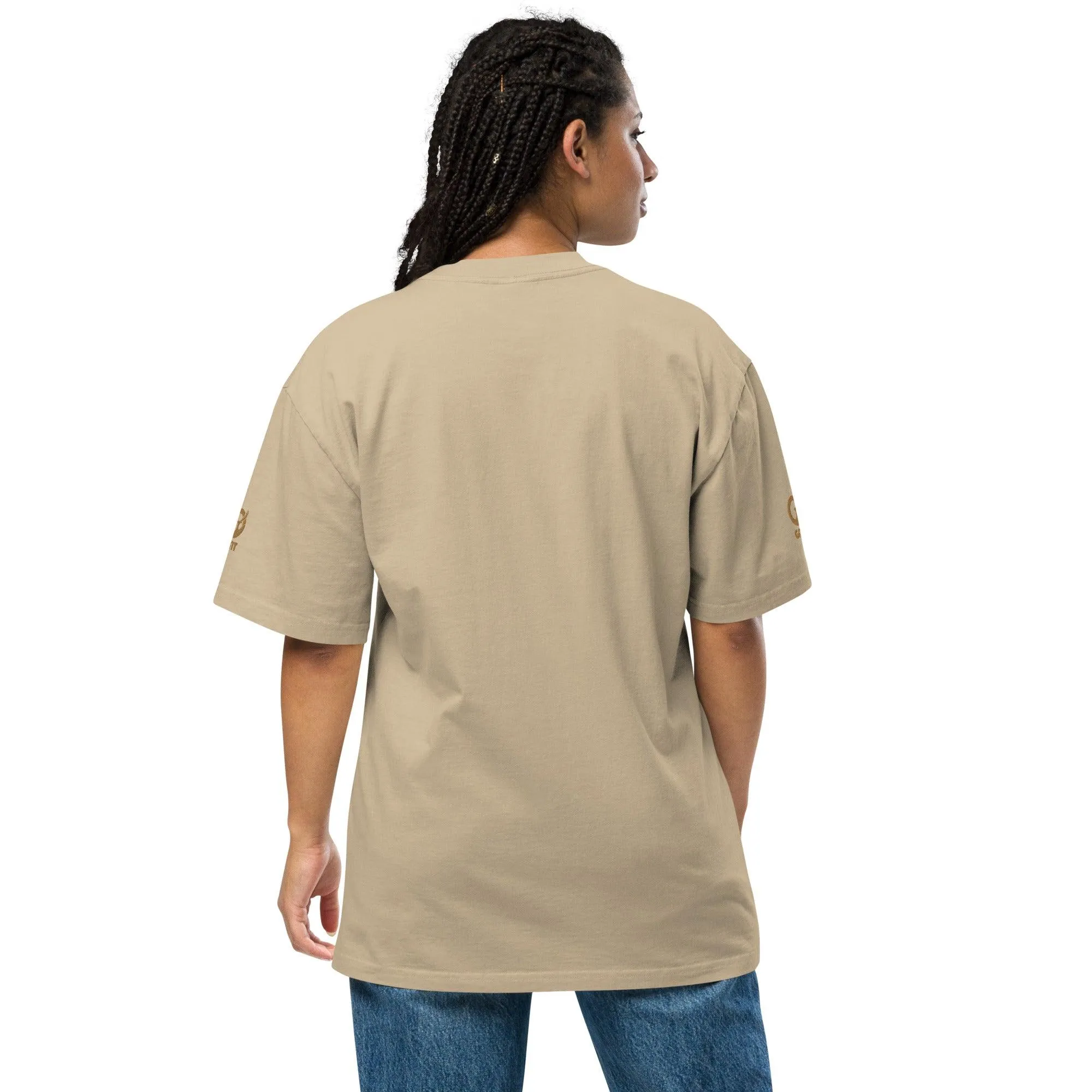 Embroidered Carded Cotton Oversized faded T-Shirt - Faded Khaki