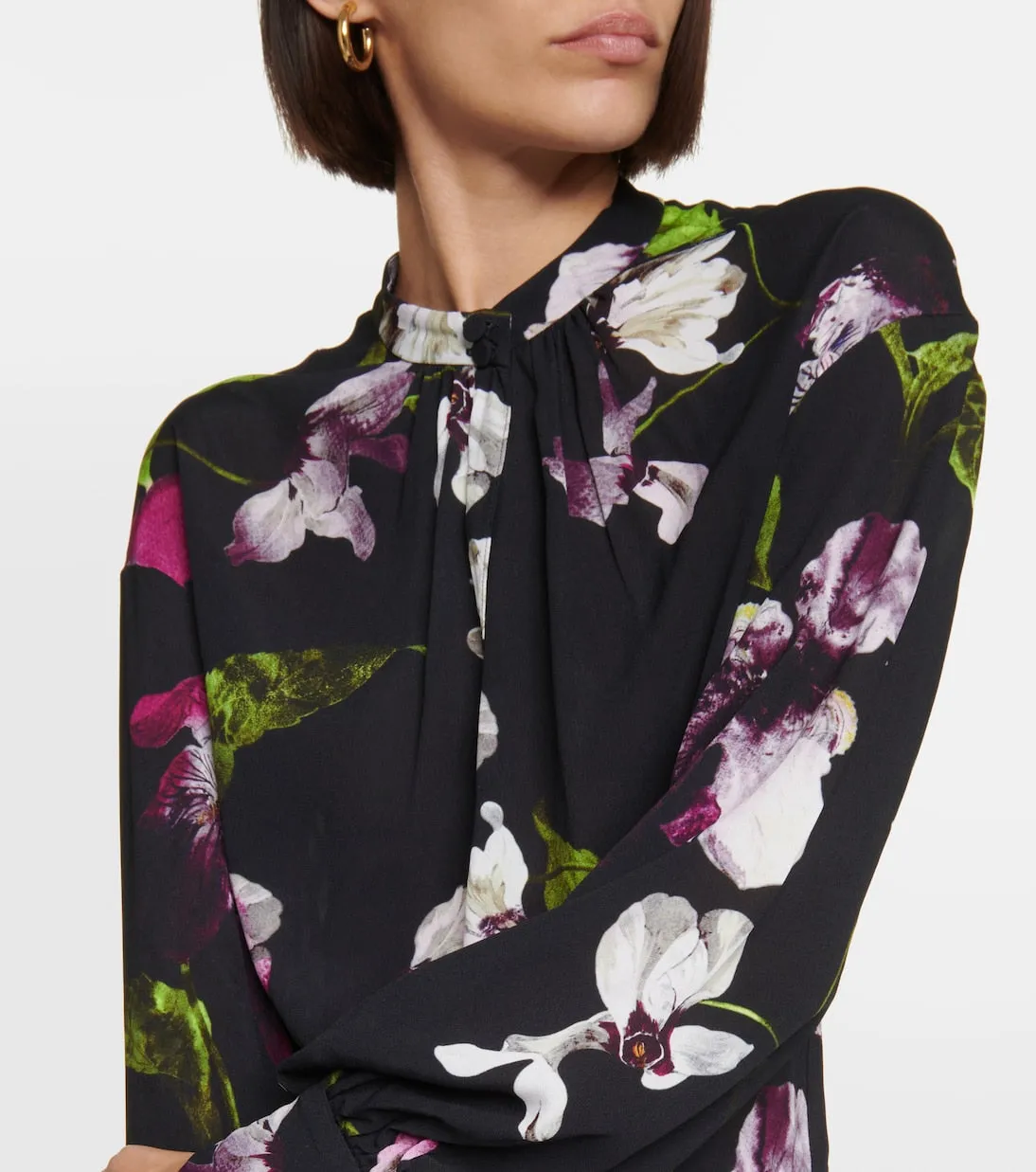 Erdem floral crepe blouse, black