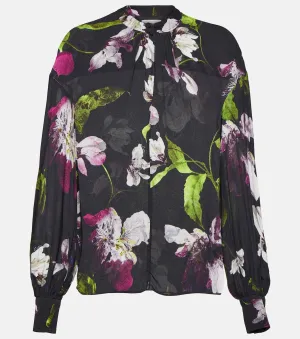 Erdem floral crepe blouse, black