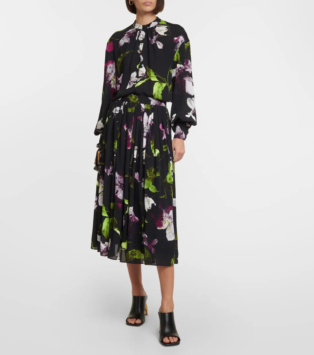 Erdem floral crepe blouse, black