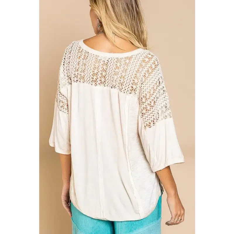 Feminine Boho Crochet Sleeve Top