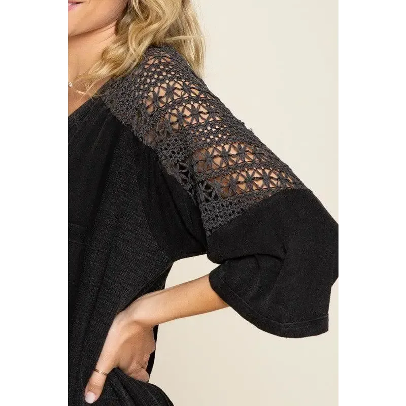 Feminine Boho Crochet Sleeve Top