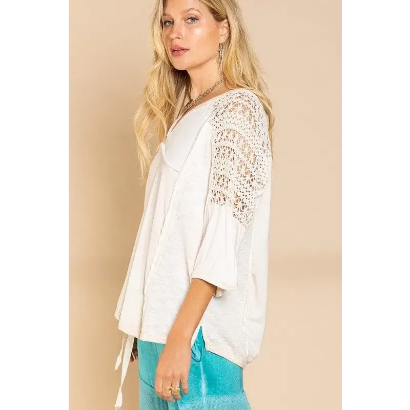 Feminine Boho Crochet Sleeve Top