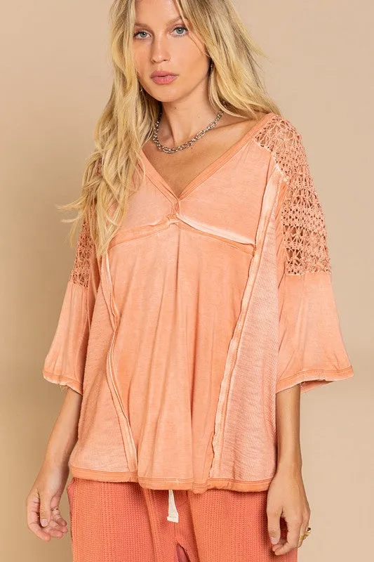 Feminine Boho Crochet Sleeve Top