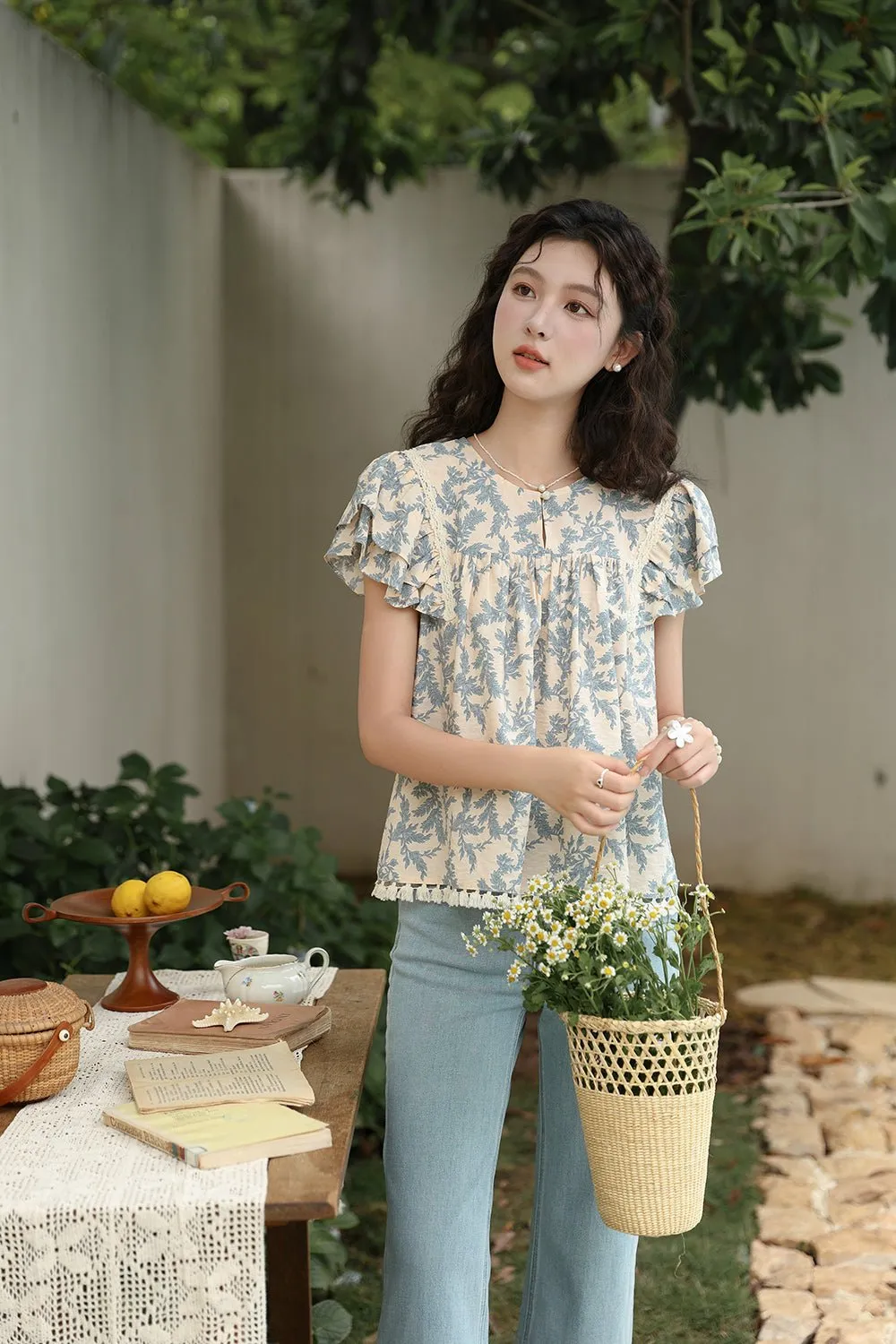 Floral Puff Sleeve Blouse for Women