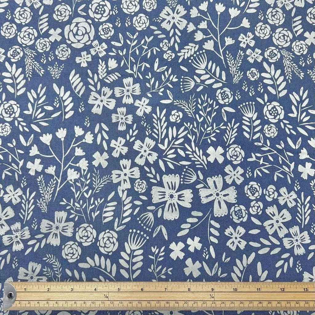 Flower Meadow Chambray Denim Fabric