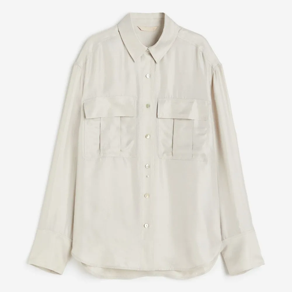 H&M Silk-blend Utility Shirt, grey-beige