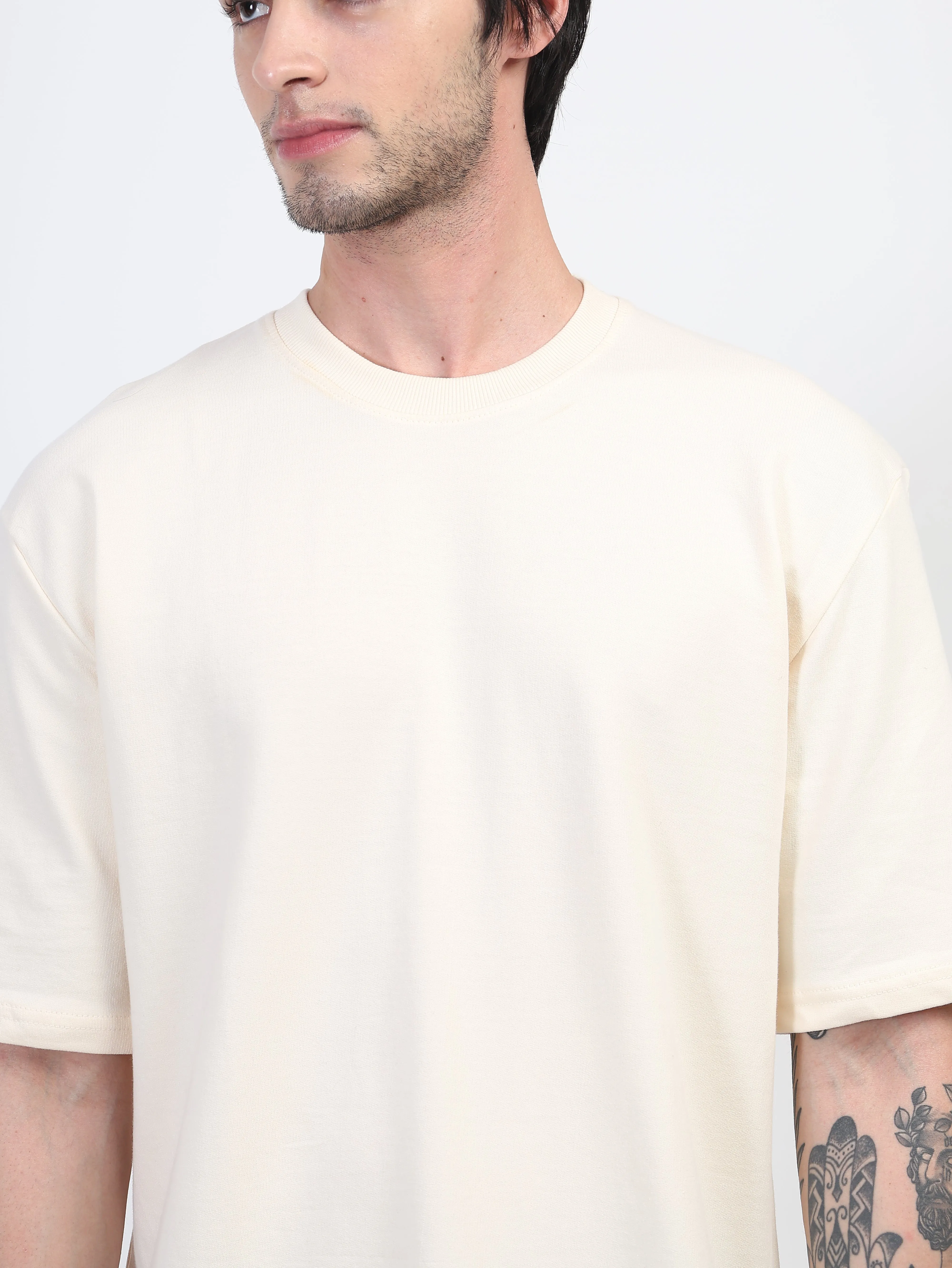 Heavyweight Oversized Solid T-Shirts Cream stone