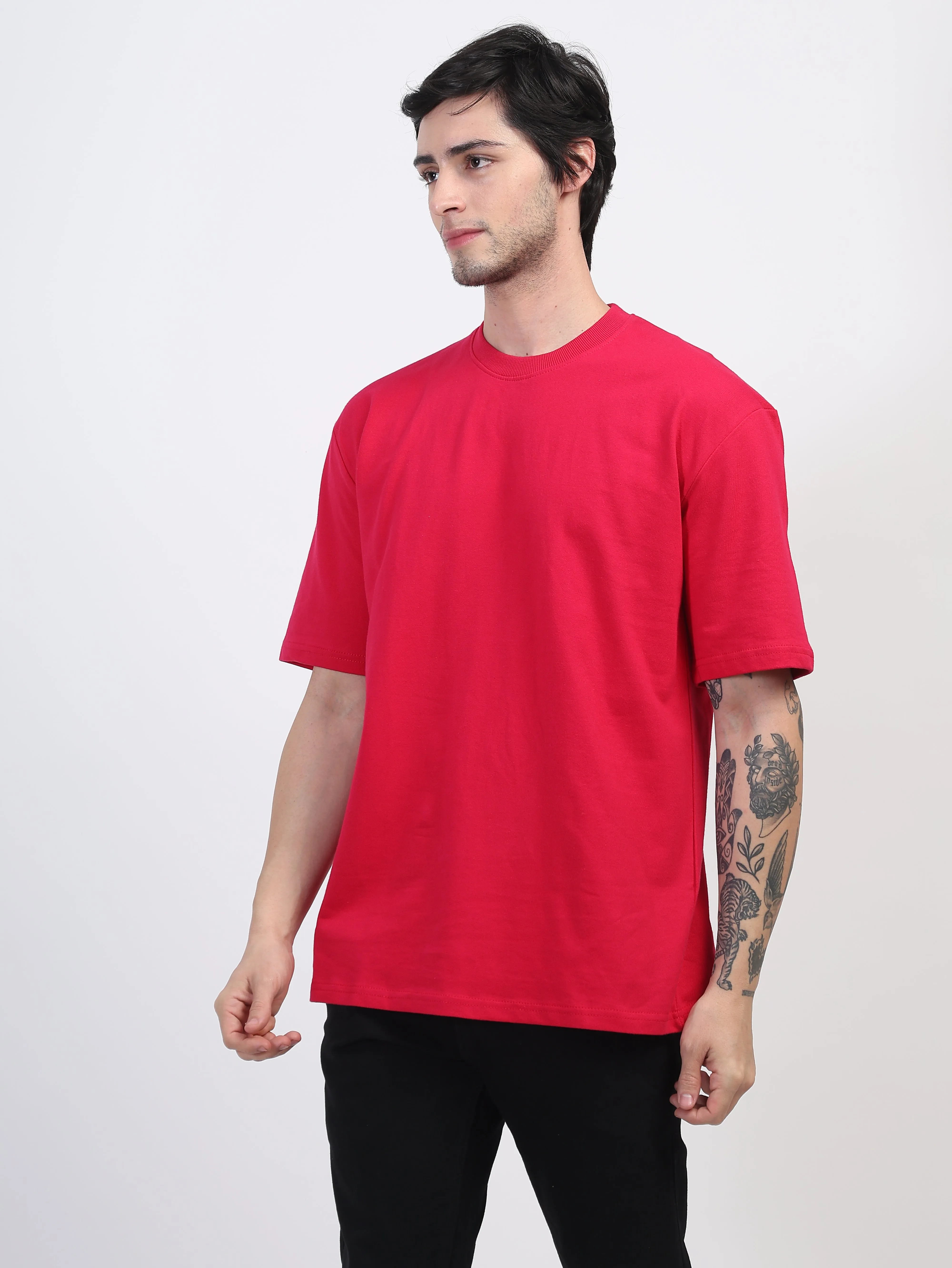 Heavyweight Oversized Solid T-Shirts Fuchsia Pink