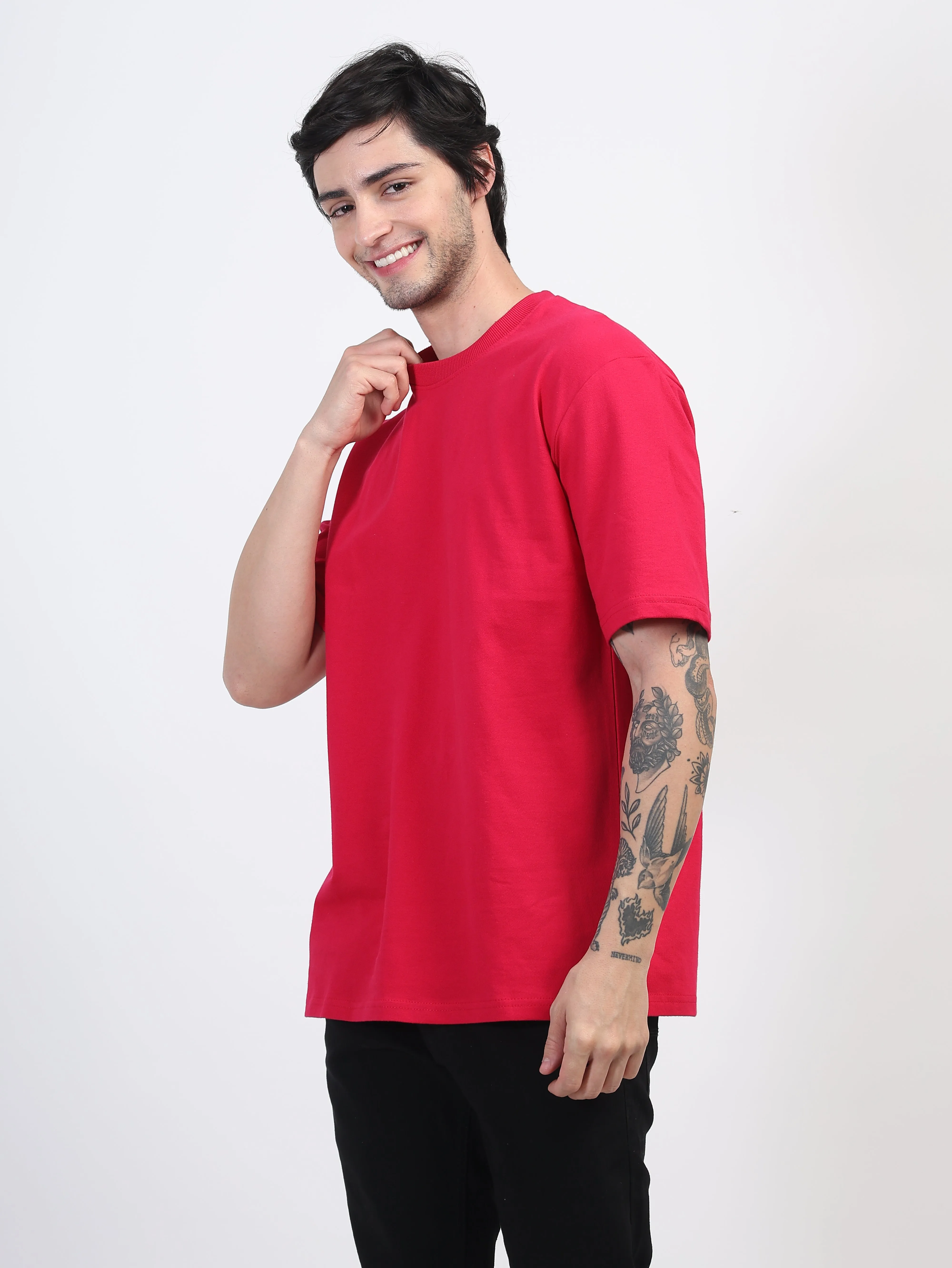 Heavyweight Oversized Solid T-Shirts Fuchsia Pink