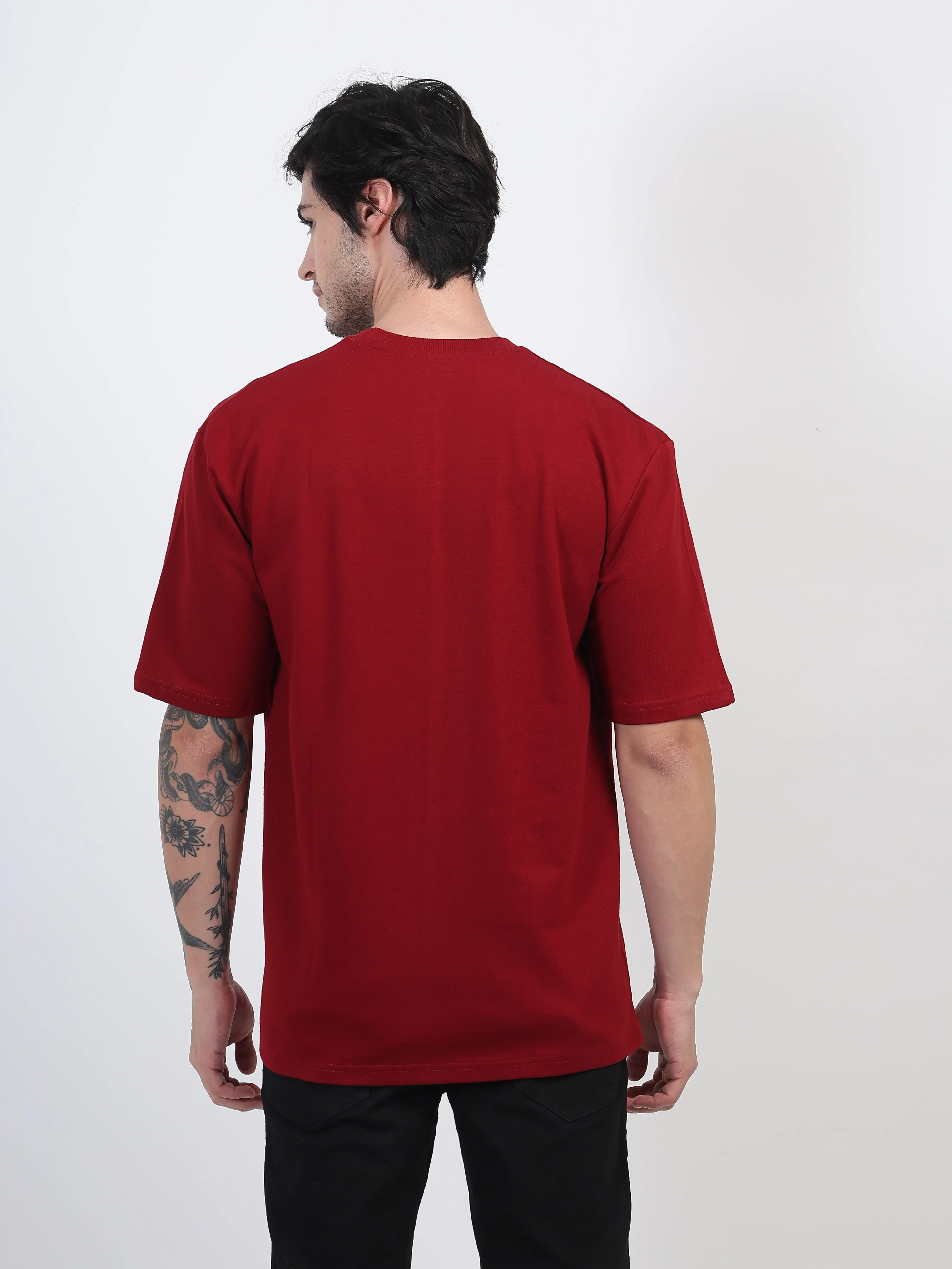 Heavyweight Oversized Solid T-Shirts Maroon