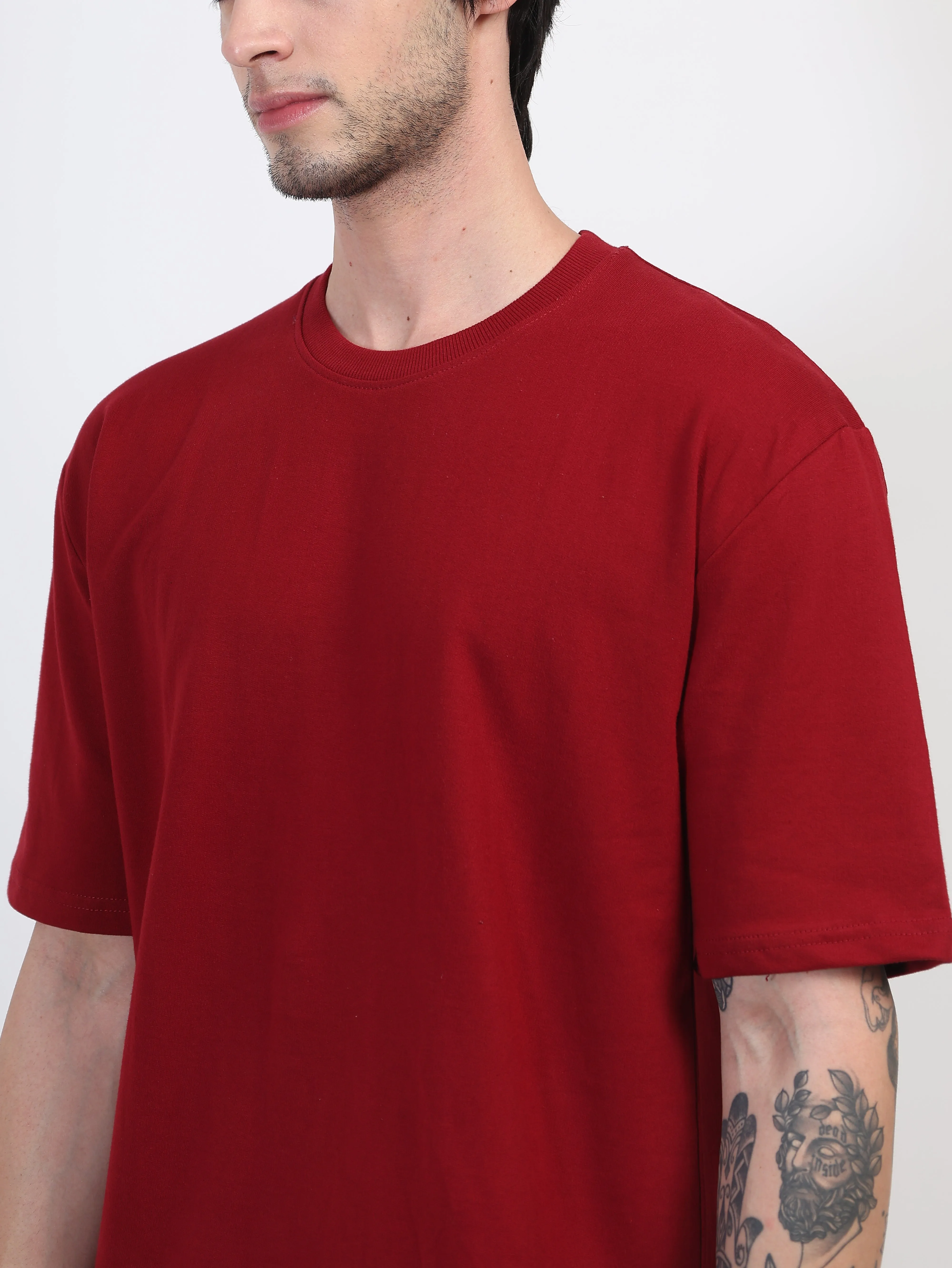 Heavyweight Oversized Solid T-Shirts Maroon