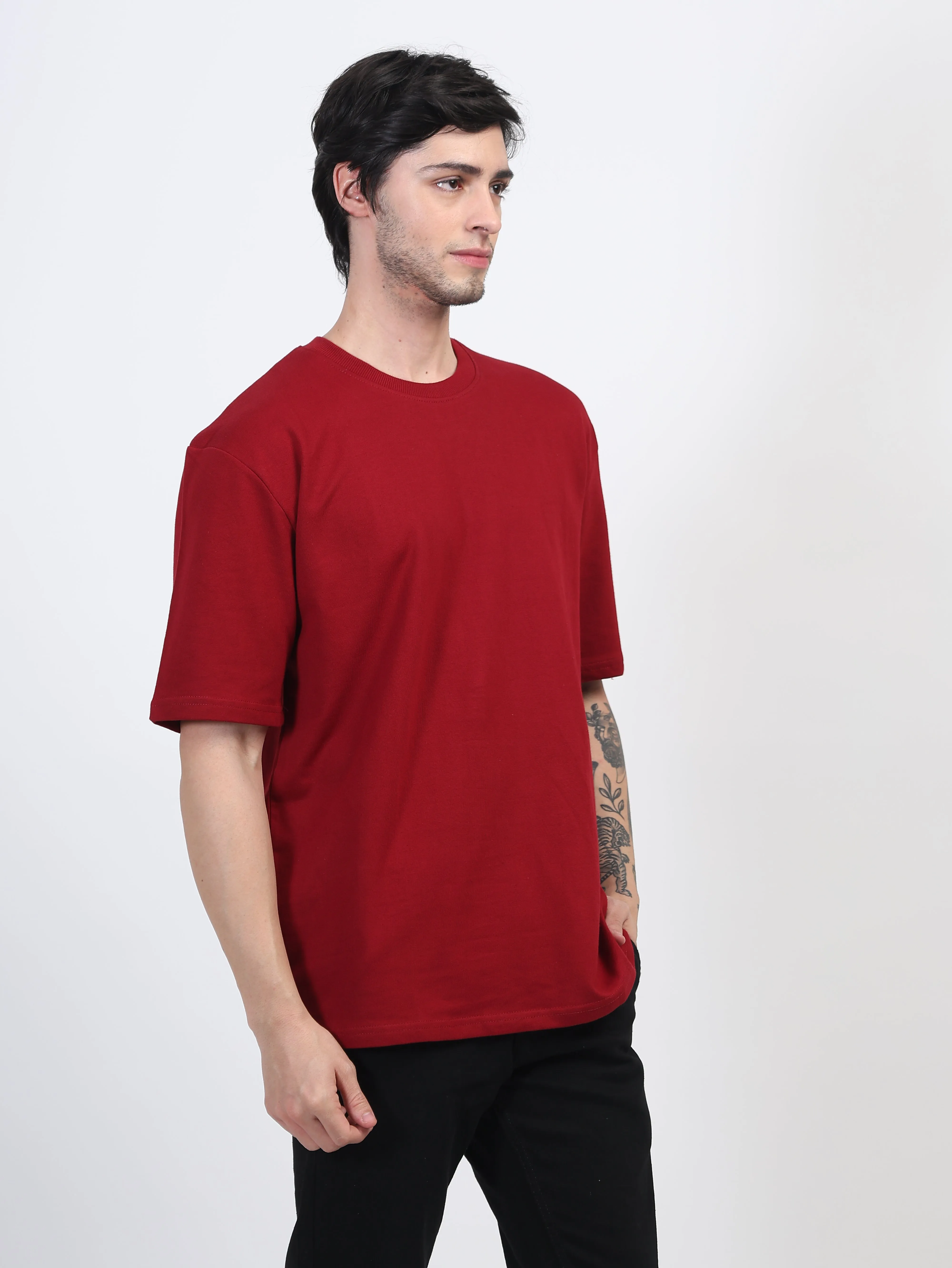 Heavyweight Oversized Solid T-Shirts Maroon