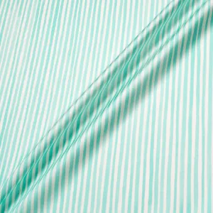 Ice Blue & White Striped Pure Silk Twill