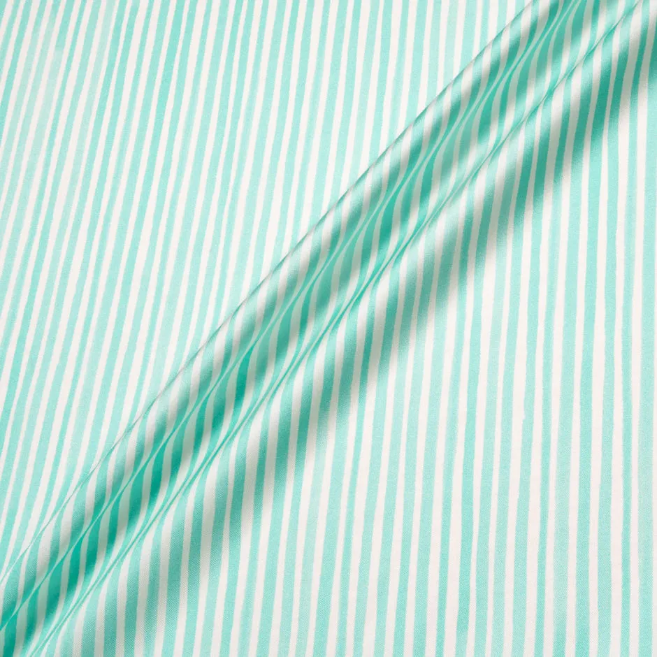 Ice Blue & White Striped Pure Silk Twill