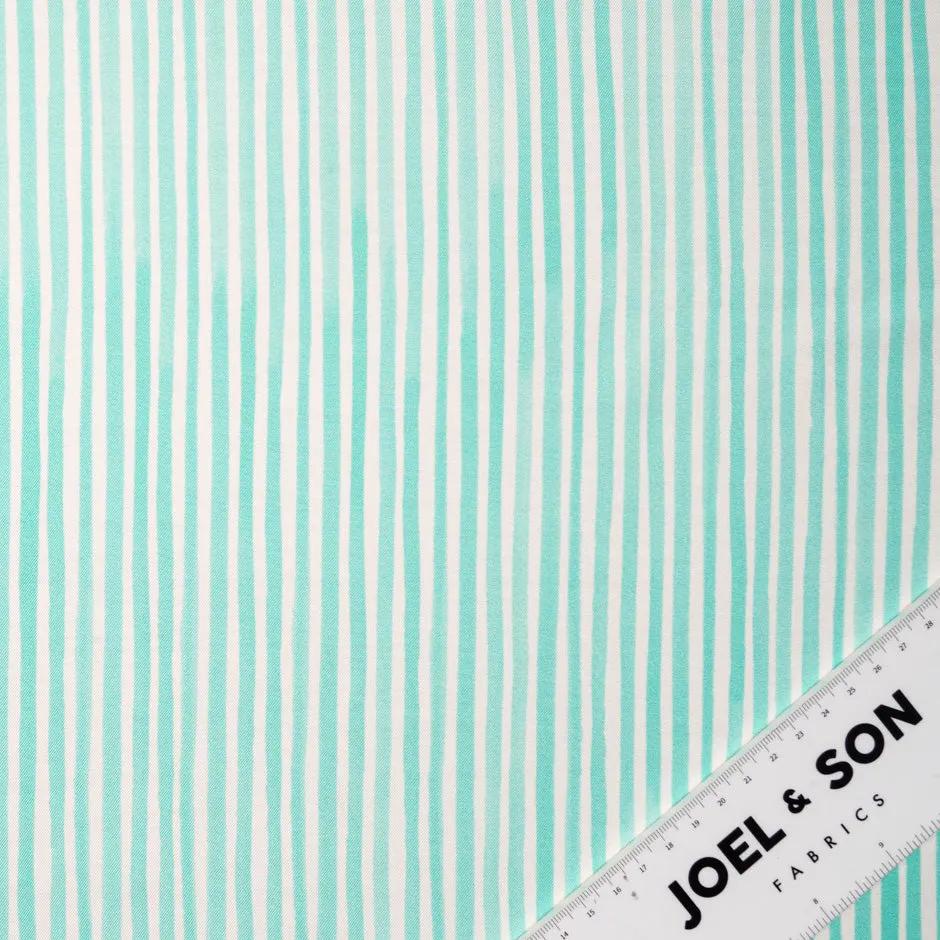 Ice Blue & White Striped Pure Silk Twill