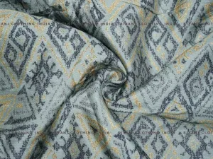 Ice Blue Geomatric Print Raw Silk Fabric