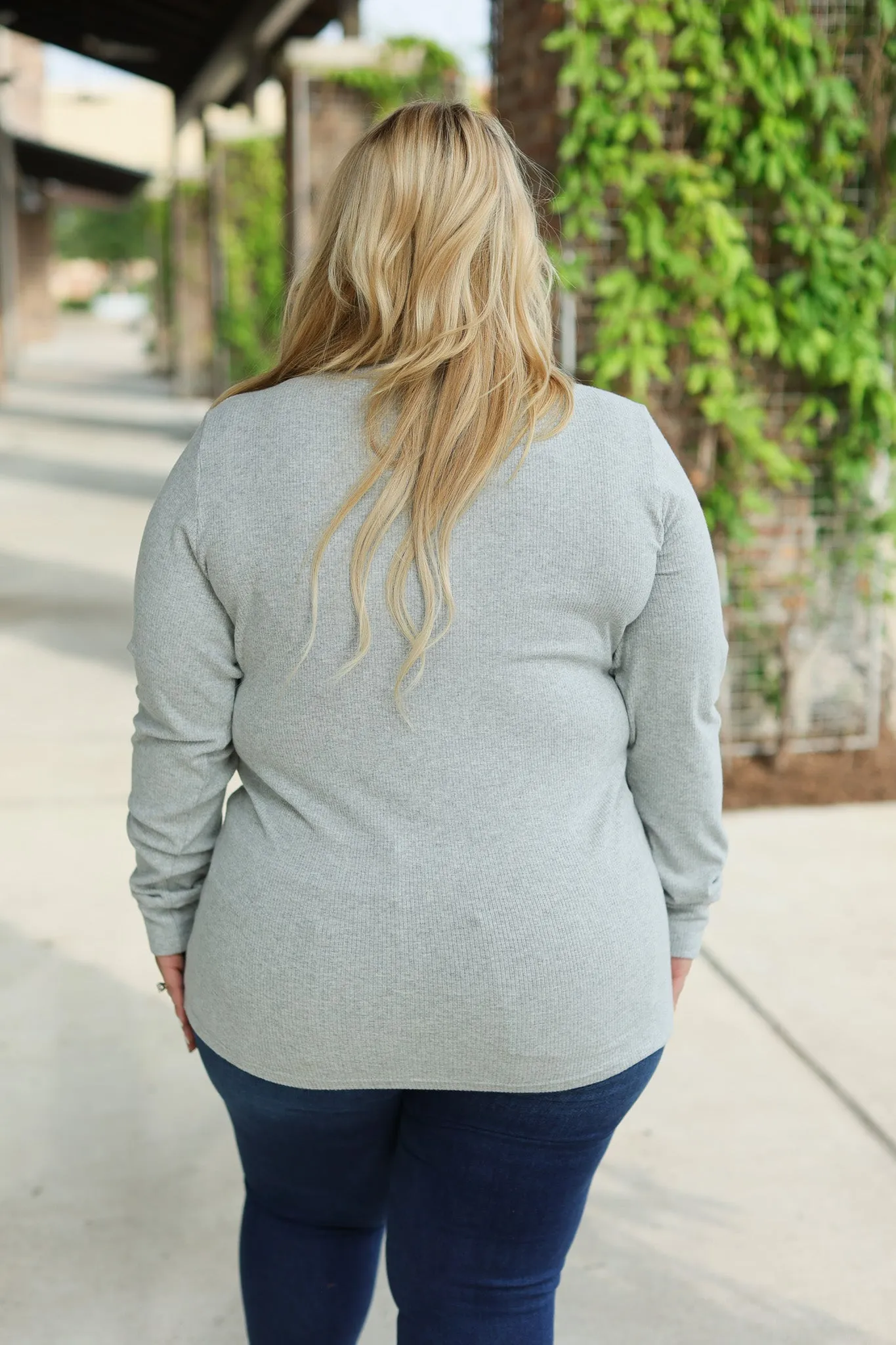 IN STOCK Brielle Henley Ribbed Long Sleeve - Light Grey