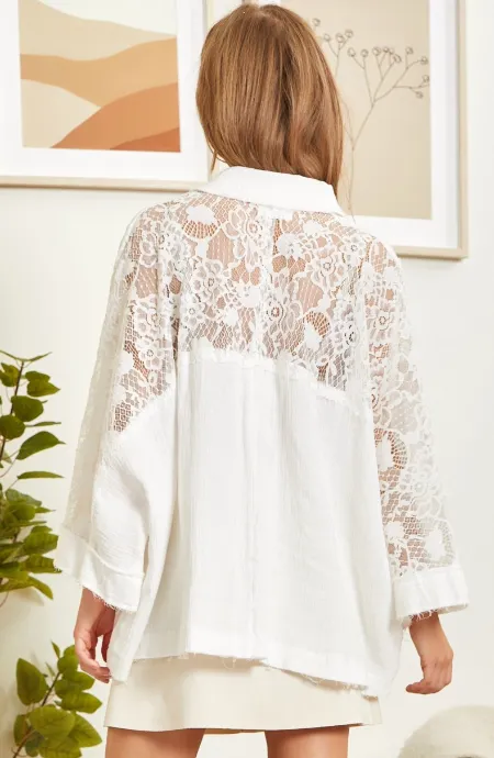 Ivory Lace & Linen Top