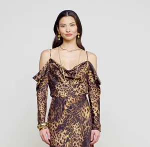 L'Agence Zion cold Shoulder Blouse Brown Leopard