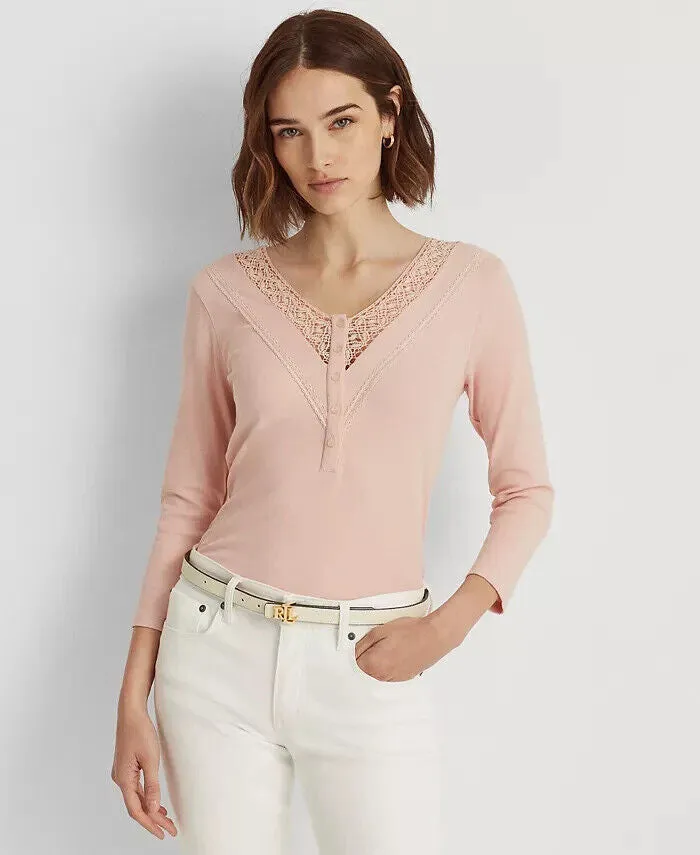 Lauren Ralph Lauren Lace-Trim Henley Top