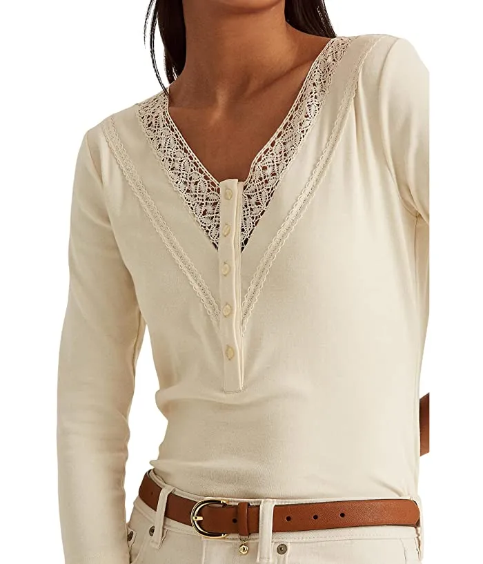 Lauren Ralph Lauren Lace-Trim Henley Top