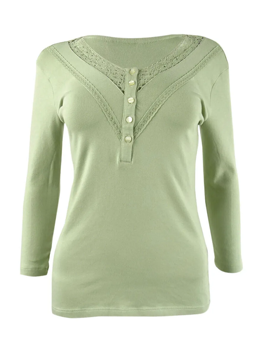 Lauren Ralph Lauren Lace-Trim Henley Top