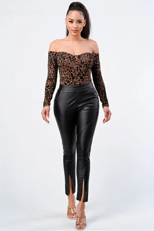 LEOPARD PRINT OFF SHOULDER BODYSUIT