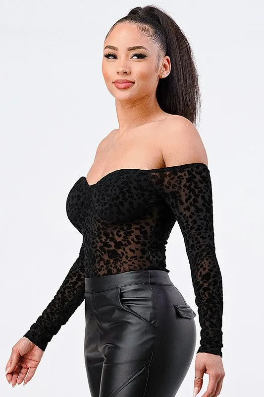 LEOPARD PRINT OFF SHOULDER BODYSUIT