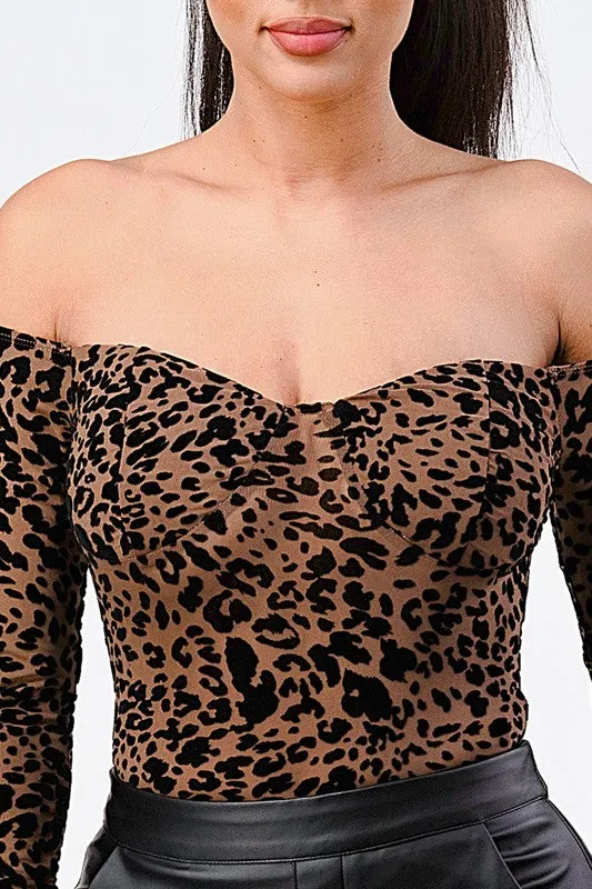 LEOPARD PRINT OFF SHOULDER BODYSUIT