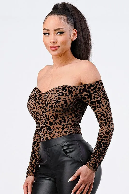 LEOPARD PRINT OFF SHOULDER BODYSUIT